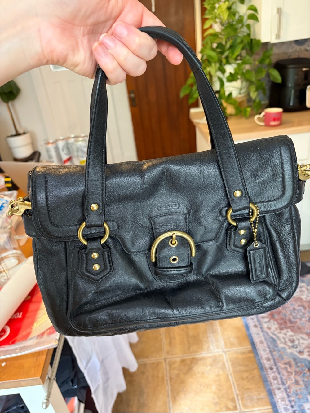 Coach Black Leather Satchel with Gold Hardware
